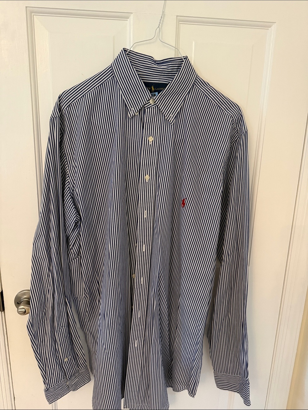 Ralph Lauren Navy and White Striped Button-Down Shirt